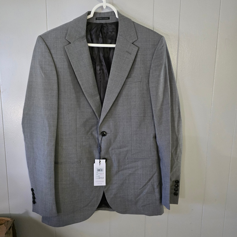 Reiss Hope B Blazer Mens 36R Grey Notch Lapel Slim Fit Wool Blend Jacket‎